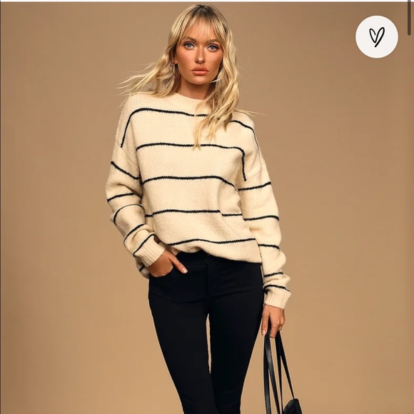 Lulus Sweaters - ✨✨One Good Reason Cream and Black Striped Oversized Sweater